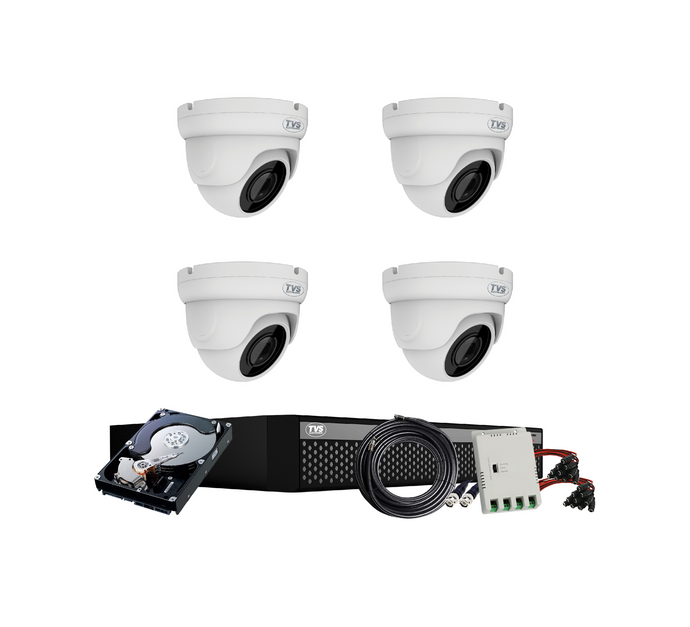 Full HD 2MP Cameras Combo KIT 4 Channel Full HD DVR + 4 Dome Cameras + 1 TB Hard Disc + Wire Roll + Supply & All Required connectors - CCTV Bundle 5