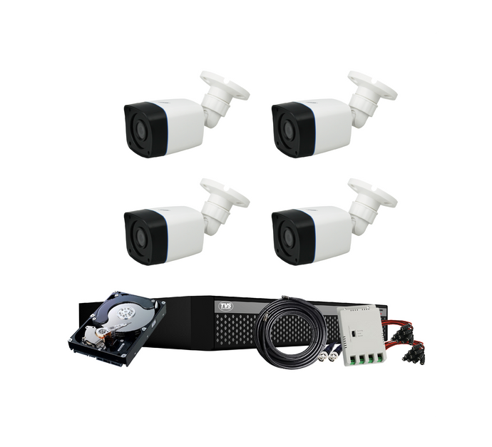 Full HD 2MP Cameras Combo KIT 4 Channel Full HD DVR + 4 Bullet Cameras + 1 TB Hard Disc + Wire Roll + Supply & All Required connectors - CCTV Bundle 6