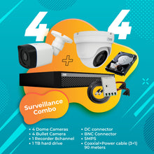 Load image into Gallery viewer, Full HD 2MP Cameras Combo KIT 8 Channel Full HD DVR + 4 Dome Cameras + 4 Bullet Cameras + 1 TB Hard Disc + Wire Roll + Supply &amp; All Required connectors - CCTV Bundle 3
