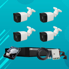 Load image into Gallery viewer, Full HD 2MP Cameras Combo KIT 4 Channel Full HD DVR + 4 Bullet Cameras + 1 TB Hard Disc + Wire Roll + Supply &amp; All Required connectors - CCTV Bundle 6
