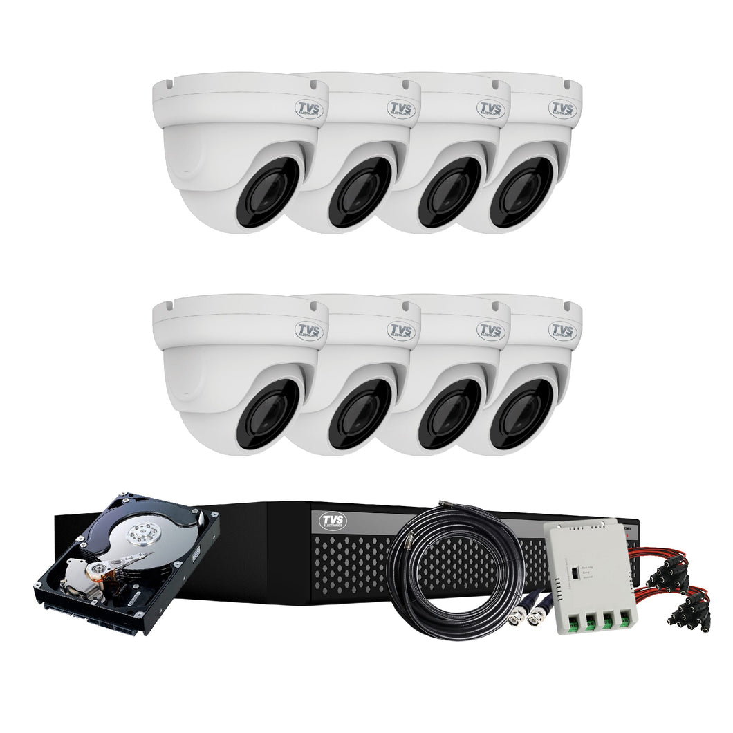 Full HD 2MP Cameras Combo KIT 8 Channel Full HD DVR + 8 Dome Cameras + 1 TB Hard Disc + Wire Roll + Supply & All Required connectors - CCTV Bundle 1