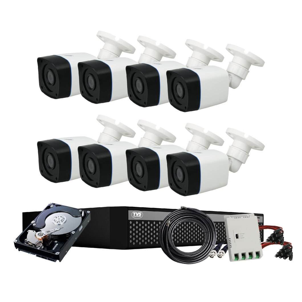 Full HD 2MP Cameras Combo KIT 8 Channel Full HD DVR + 8 Bullet Cameras + 1 TB Hard Disc + Wire Roll + Supply & All Required connectors - CCTV Bundle 2